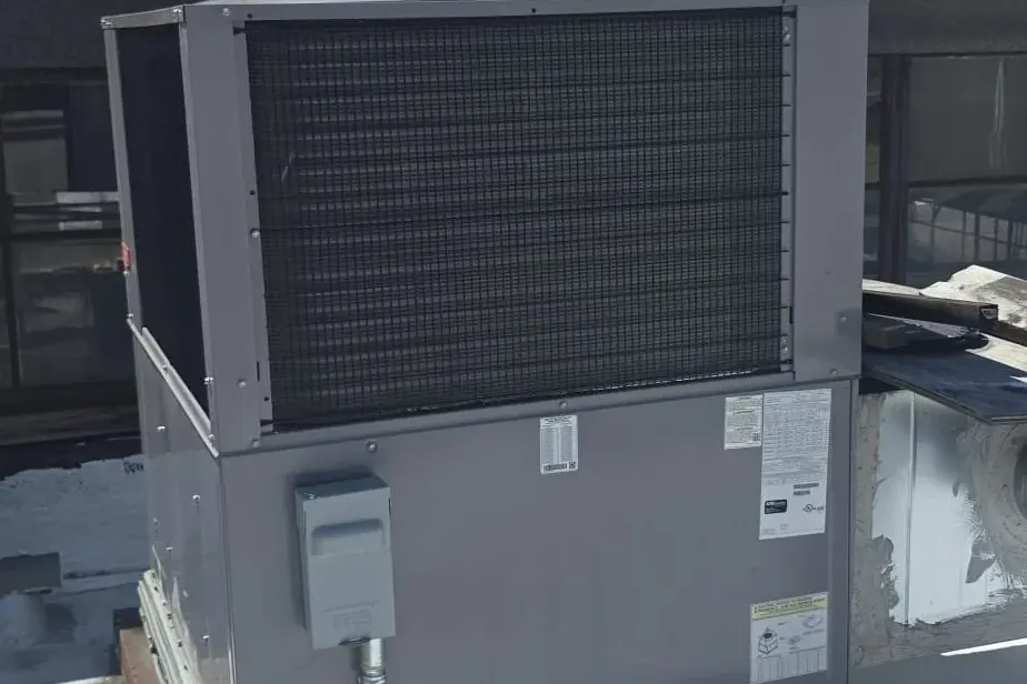 Rooftop package unit on a commercial building roof in Gilroy