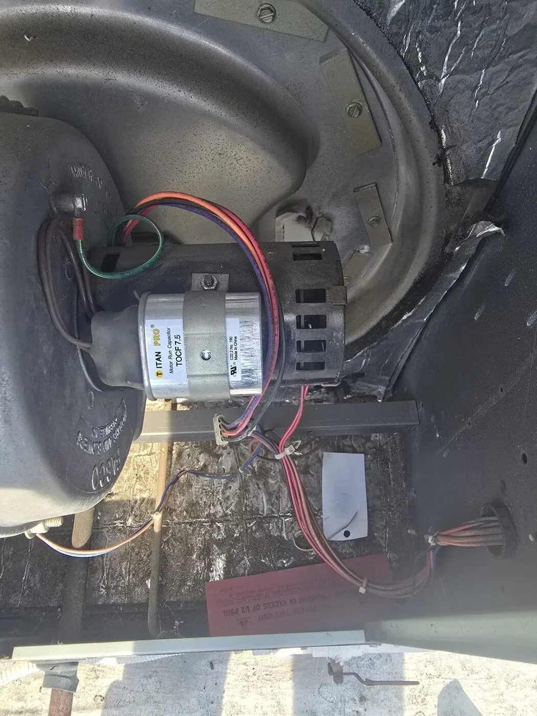 New motor run capacitor installed on the inducer motor of a commercial package unit in Campbell, CA 95008