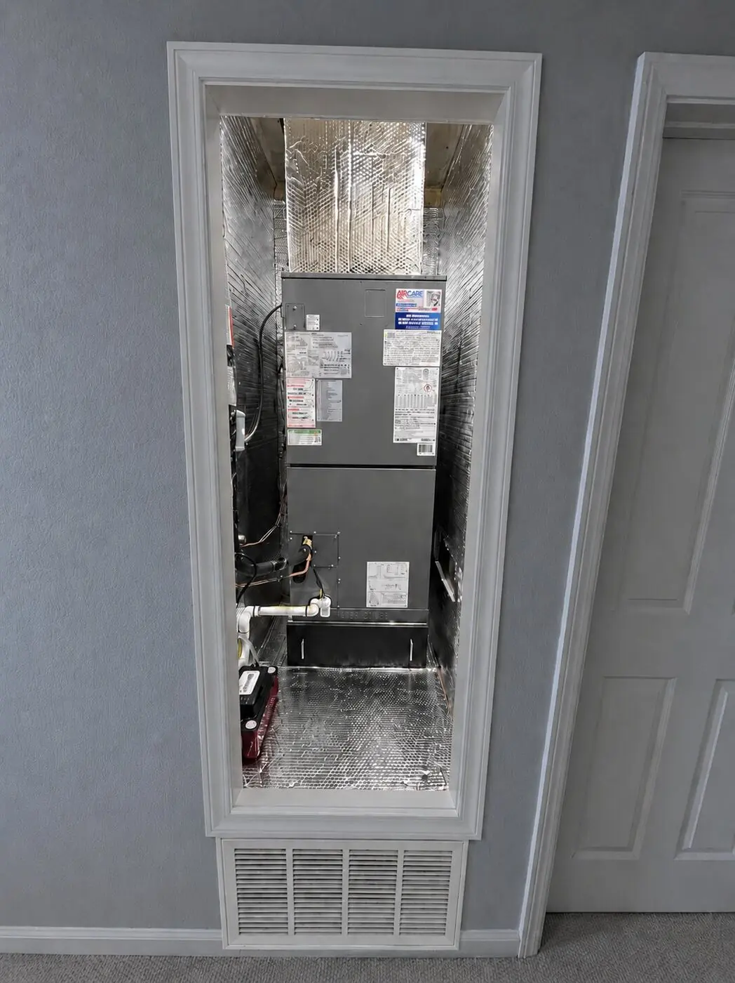 Lennox indoor air handler installed in a Foster City utility closet