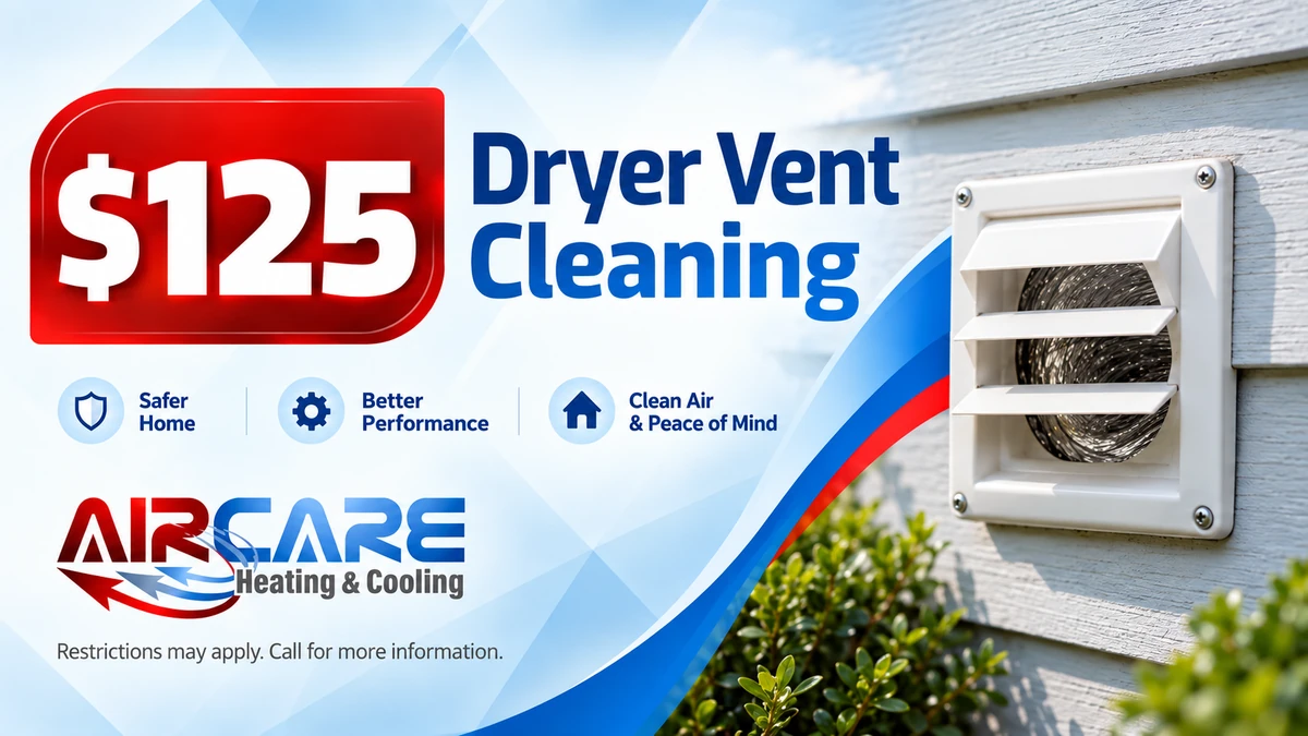 $125 dryer vent cleaning special from Air Care Heating & Cooling