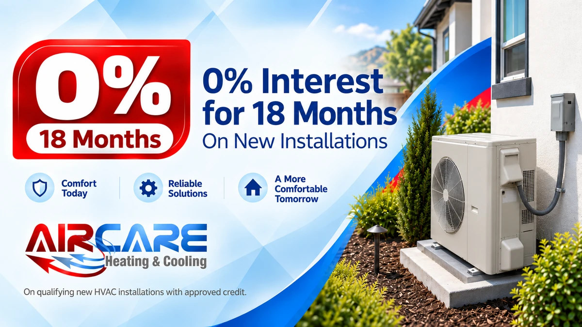0% interest for 18 months on qualifying new HVAC installations with approved credit